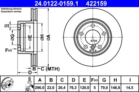 Диск гальмівний (передній) BMW 5 (E39) 95-04 (296x22) 24.0122-0159.1 ATE 24-0122-0159-1