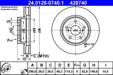 Диск гальмівний (передній) Lexus IS/Toyota Crown 09- (296x28) 24.0128-0740.1 ATE 24-0128-0740-1