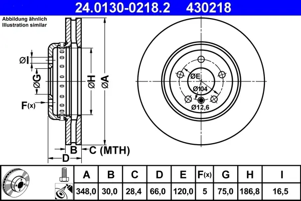 Диск гальмівний (передній) BMW 5 (F10/F11)/6 (F06/F13) 09- (348x30) (з покриттям) (вент.) 24.0130-0218.2 ATE 24-0130-0218-2 (фото 1)