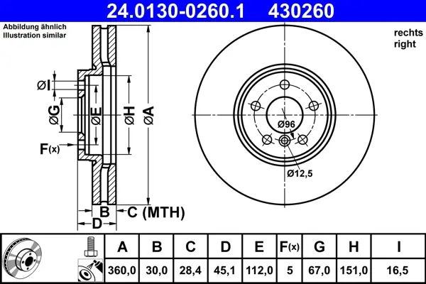 Диск гальмівний (передній) BMW X1 (F48)/X2 (F39) 14- (360x30) (R) B38/B47/B48 24.0130-0260.1 ATE 24-0130-0260-1 (фото 1)