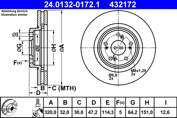Диск гальмівний (передній) Honda Accord VIII/IX 08- (320x32) 24.0132-0172.1 ATE 24-0132-0172-1 (фото 1)