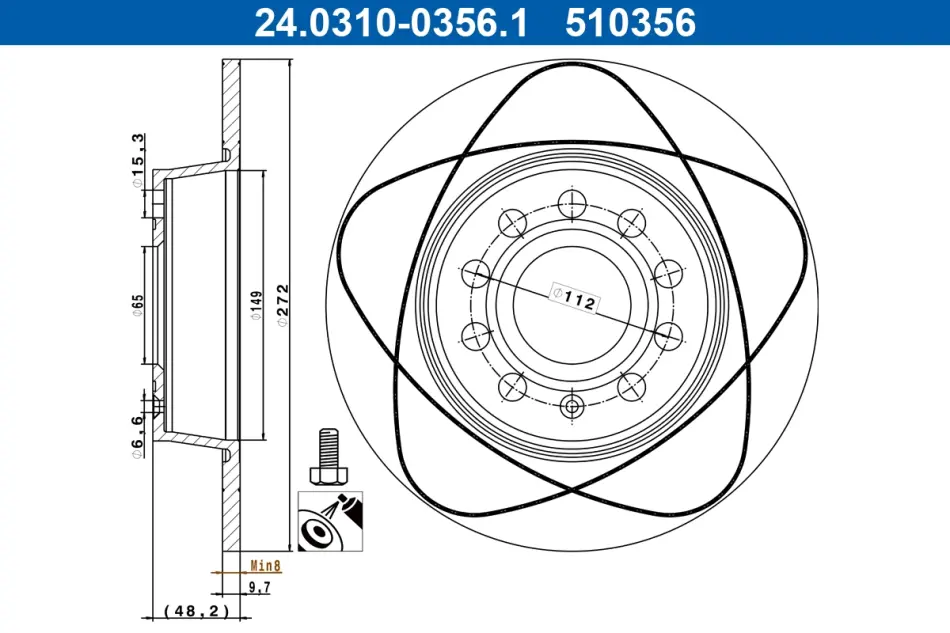 Диск гальмівний (задній) Audi A3/Skoda Octavia/VW Caddy 03-/Golf 08- (272x10)(з покр.) PowerDisc 24.0310-0356.1 ATE 24-0310-0356-1 (фото 1)