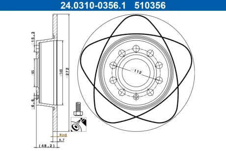 Диск гальмівний (задній) Audi A3/Skoda Octavia/VW Caddy 03-/Golf 08- (272x10)(з покр.) PowerDisc 24.0310-0356.1 ATE 24-0310-0356-1