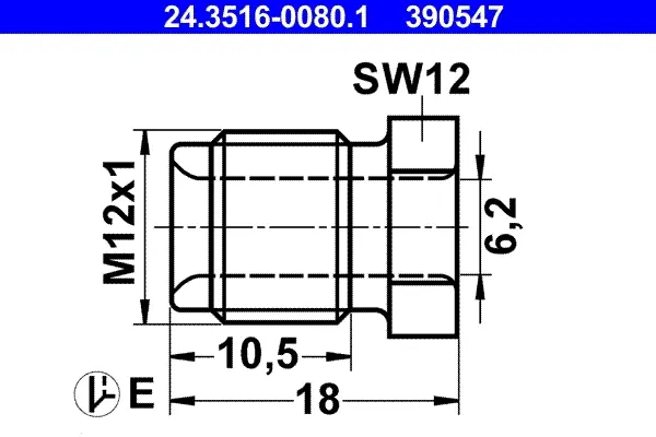 З\'єднувач трубки гальмівний (M12x1/12x18/d=6.2) 24.3516-0080.1 ATE 24-3516-0080-1 (фото 1)