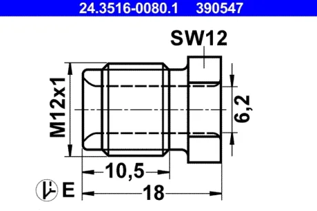 З\'єднувач трубки гальмівний (M12x1/12x18/d=6.2) 24.3516-0080.1 ATE 24-3516-0080-1