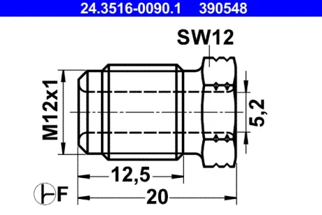 З\'єднувач трубки гальмівний (M12x1/12x20/d=5.2) 24.3516-0090.1 ATE 24-3516-0090-1