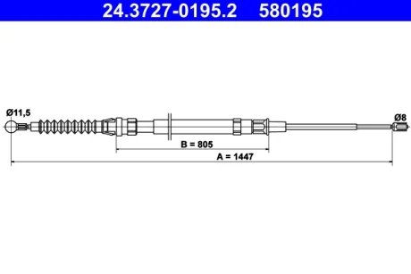 Трос ручника VW Golf V/Audi A3/Skoda Octavia 97-13 (L=1447mm) 24.3727-0195.2 ATE 24-3727-0195-2
