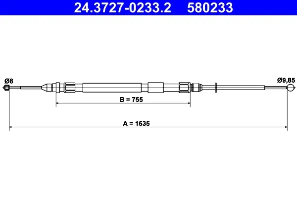 Трос ручника BMW 3 (E90) 04-11 (1535/755mm) 24.3727-0233.2 ATE 24-3727-0233-2 (фото 1)