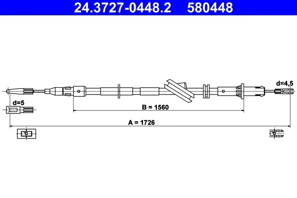 Трос ручника (задній) (R) MB E-class (W211) 02-09 (1726mm) 24.3727-0448.2 ATE 24-3727-0448-2 (фото 1)