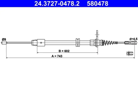 Трос ручника (задній) MB E-class (W212) 09-16 (L=743mm) 24.3727-0478.2 ATE 24-3727-0478-2