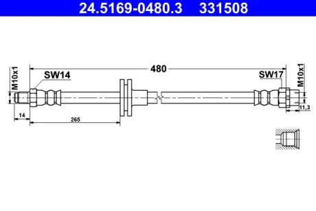 Шланг гальмівний (передній) BMW X5 (E53) 00-06 M54/M57/M62/N62 24.5169-0480.3 ATE 24-5169-0480-3