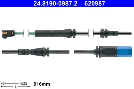 Датчик зносу гальмівних колодок (передніх) BMW 5 (G30/F90)/7 (G11/G12) 15- (L=916mm) 24.8190-0987.2 ATE 24-8190-0987-2