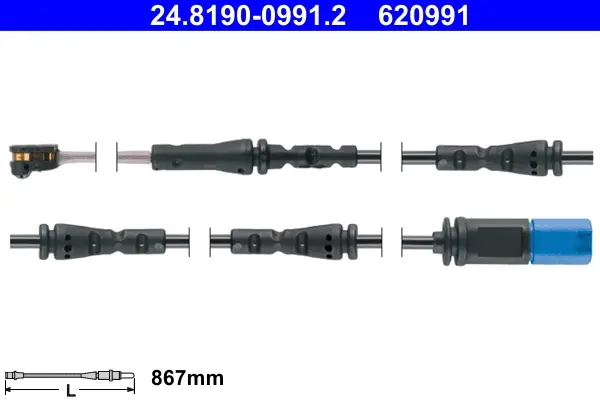 Датчик зносу гальмівних колодок (задніх) BMW 5 (G31)/6 (G32) GT 17- (L=867mm) 24.8190-0991.2 ATE 24-8190-0991-2 (фото 1)