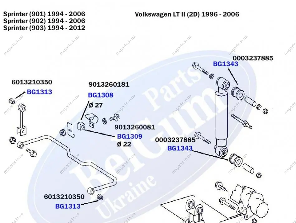 Втулка стабілізатора (заднього) MB Sprinter 208-316 (d=23mm) BELGUM PARTS BG1309 (фото 1)