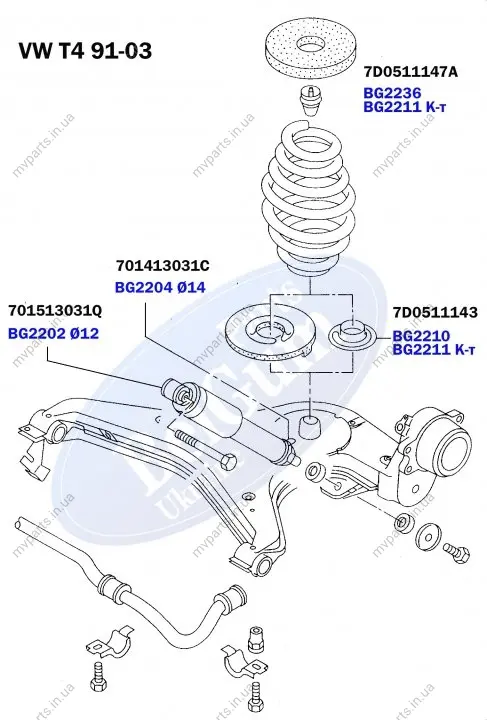 Проставка пружини (задньої/верхня) VW Т4 91-03 BELGUM PARTS BG2236 (фото 1)
