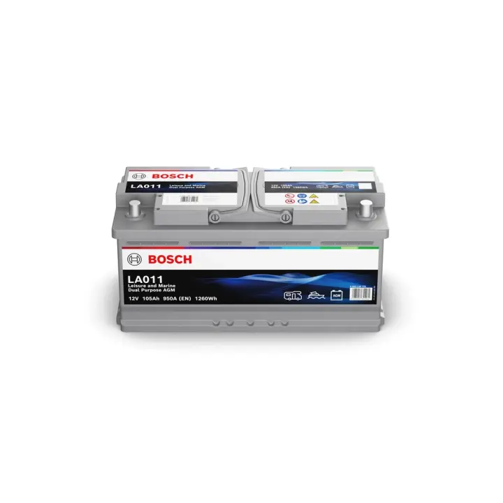 Акумуляторна батарея 105Ah/950A (393x175x190/+R/B13) Dual Purpose AGM 0 092 LA0 110 BOSCH 0-092-LA0-110 (фото 1)