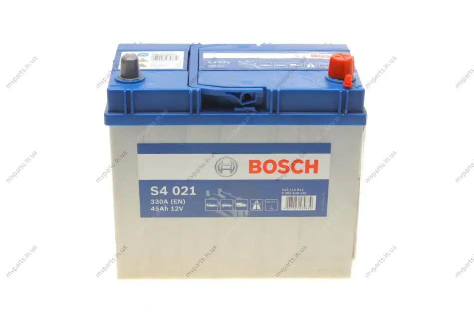 Акумуляторна батарея 45Ah/330A (238x129x227/+R) S4 Азія 0 092 S40 210 BOSCH 0-092-S40-210 (фото 1)
