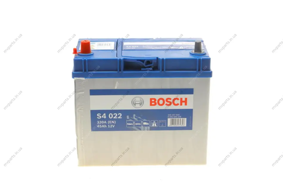Акумуляторна батарея 45Ah/330A (238x129x227/+L/B00) S4 Азія 0 092 S40 220 BOSCH 0-092-S40-220 (фото 1)