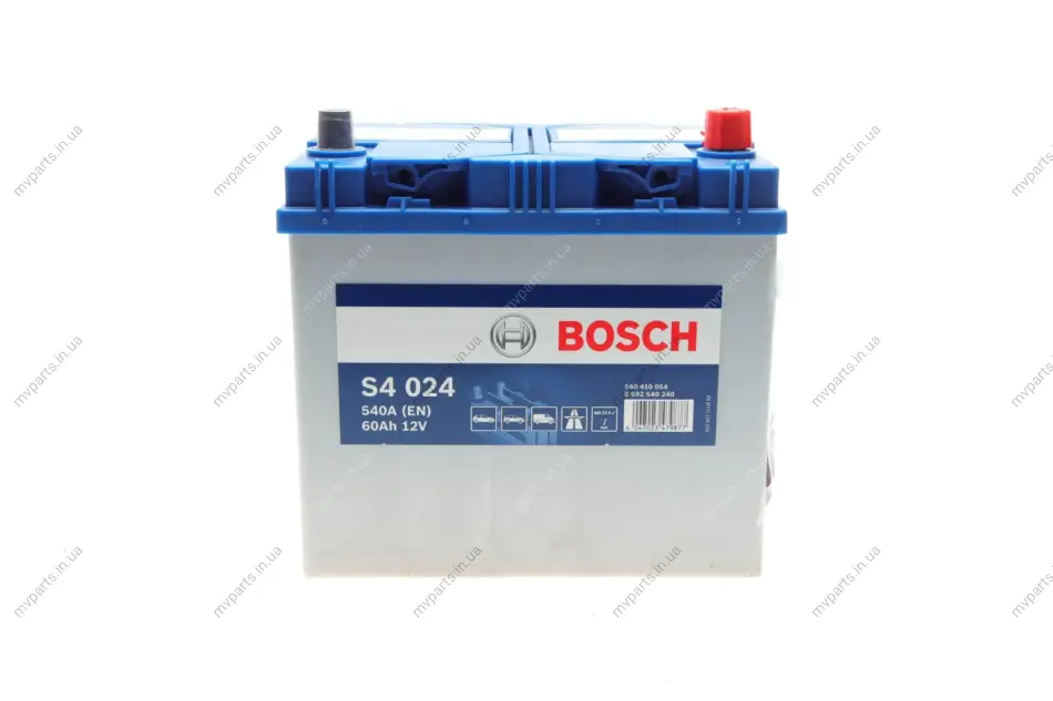 Акумуляторна батарея 60Ah/540A (232x173x225/+R) S4 Азія 0 092 S40 240 BOSCH 0-092-S40-240 (фото 1)