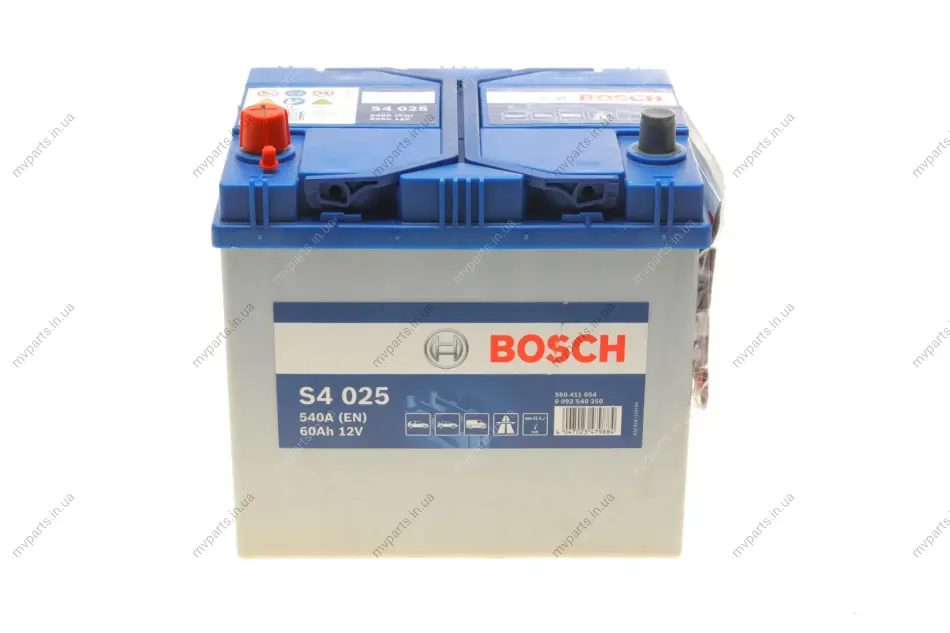 Акумуляторна батарея 60Ah/540A (232x173x225/+L/B00) S4 Азія 0 092 S40 250 BOSCH 0-092-S40-250 (фото 1)