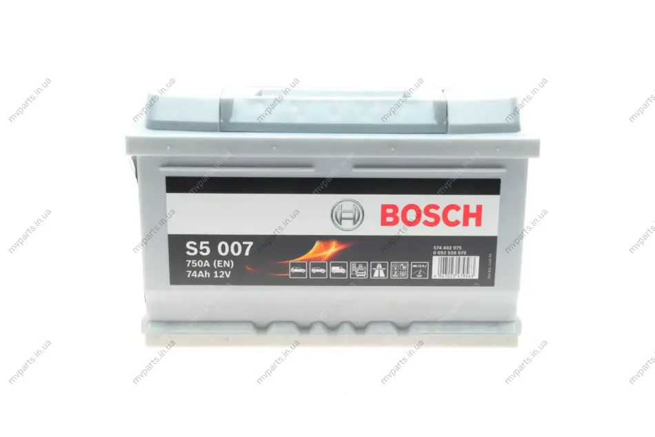 Акумуляторна батарея 74Ah/750A (278x175x175/+R/B13) 0 092 S50 070 BOSCH 0-092-S50-070 (фото 1)
