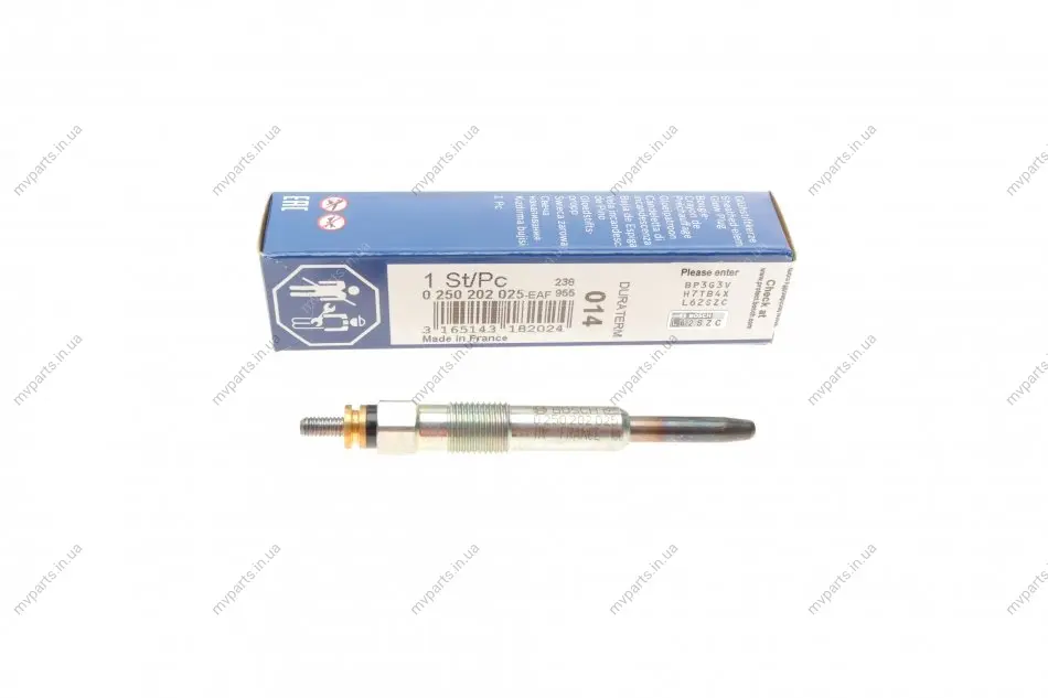 Свічка розжарювання Renault/Volvo 1.9-2.2 DI/DT/DTI/SDI 11V (M10x1/4s) 0 250 202 025 BOSCH 0-250-202-025 (фото 1)