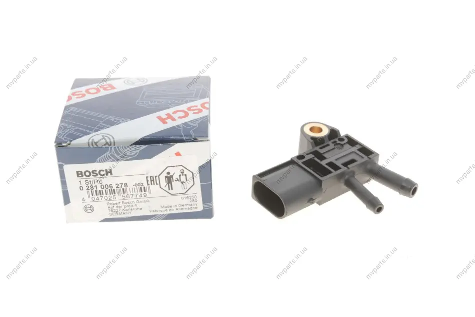 Датчик тиску вихлопних газів MB Sprinter (906)/Vito (W639) OM642/646/651 0 281 006 278 BOSCH 0-281-006-278 (фото 1)