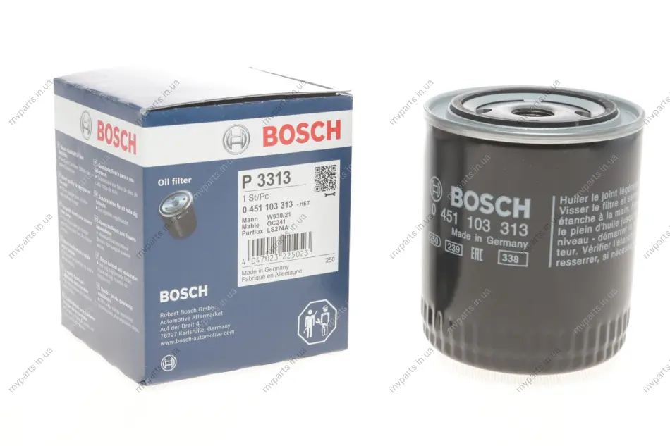 Фільтр масляний VW Passat/Audi A4/A6/A8 2.4-3.0 91-05 (h=114mm) 0 451 103 313 BOSCH 0-451-103-313 (фото 1)