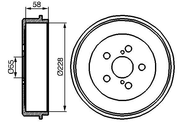 Барабан гальмівний (задній) Toyota Avensis 97-03 (228х58) d=55mm 0 986 477 140 BOSCH 0-986-477-140 (фото 1)