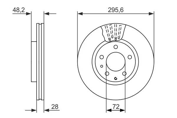 Диск гальмівний (передній) Mazda CX-7 07-13 (295.7x28) 0 986 479 758 BOSCH 0-986-479-758 (фото 1)