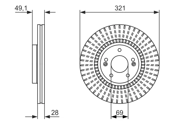 Диск гальмівний (передній) Hyundai Santa Fe 06-/Kia Sorento 09- (321x28) 0 986 479 786 BOSCH 0-986-479-786 (фото 1)