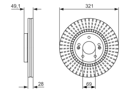 Диск гальмівний (передній) Hyundai Santa Fe 06-/Kia Sorento 09- (321x28) 0 986 479 786 BOSCH 0-986-479-786