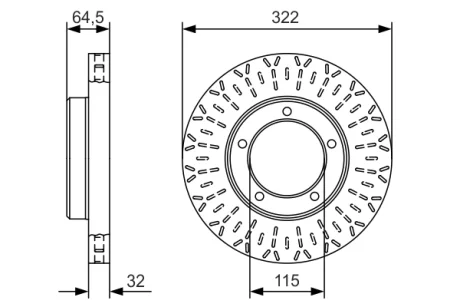 Диск гальмівний (передній) Toyota Land Cruiser 4.2D 98-07 (322x32) 0 986 479 A64 BOSCH 0-986-479-A64