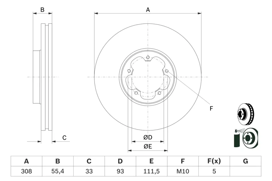 Диск гальмівний (передній) Ford Transit 13- (RWD) (308х33) 0 986 479 D40 BOSCH 0-986-479-D40 (фото 1)