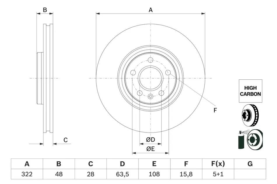 Диск гальмівний (передній) Volvo S90 II/ V90 II 16- (322x28) 0 986 479 F90 BOSCH 0-986-479-F90 (фото 1)
