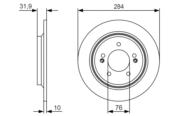 Диск гальмівний (задній) Hyundai Sonata 2.4 10-15 (284x10) 0 986 479 V09 BOSCH 0-986-479-V09 (фото 1)