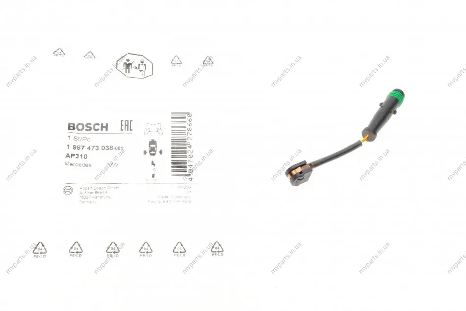 Датчик зносу гальмівних колодок (задніх) MB Sprinter/VW Crafter 06- (L=85mm) 1 987 473 038 BOSCH 1-987-473-038 (фото 1)