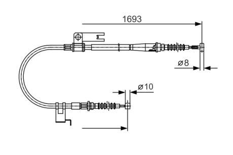 Трос ручника (задній) (L) Mazda 323 VI/626 V 97-04 (1693/1480mm) 1 987 477 917 BOSCH 1-987-477-917