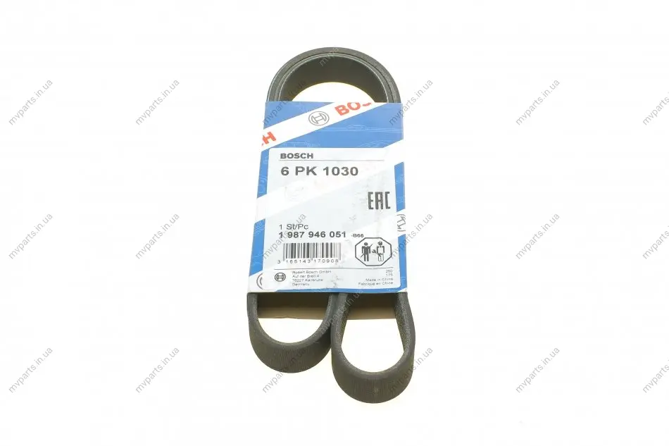 Ремінь генератора поліклиновий Nissan Almera 2.0 00-03/ Primera 2.0 16V 96-01 (6PK1030) 1 987 946 051 BOSCH 1-987-946-051 (фото 1)