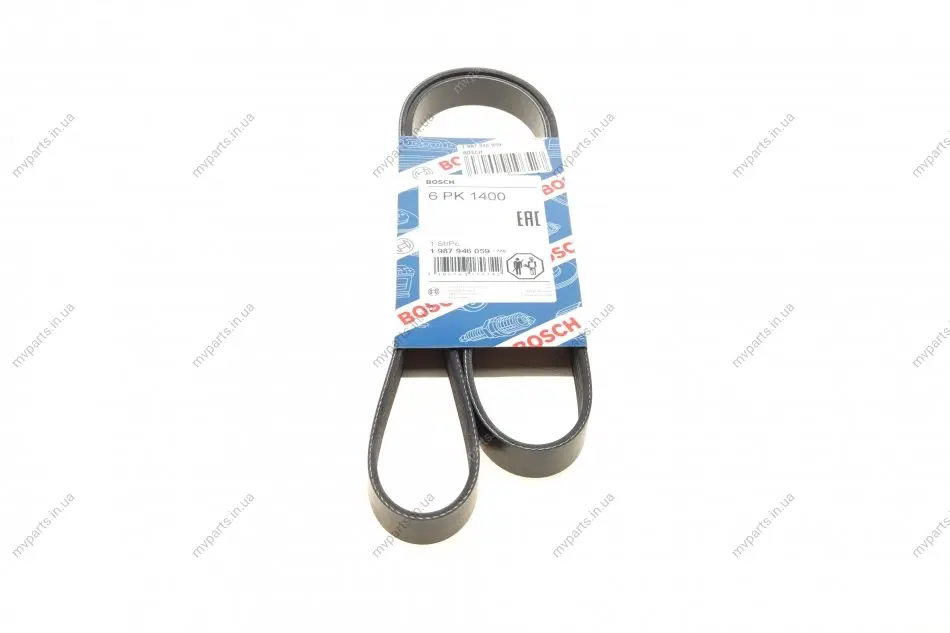 Ремінь поліклиновий генератора Renault Kangoo 1.9D 98- (6PK1400) 1 987 946 059 BOSCH 1-987-946-059 (фото 1)