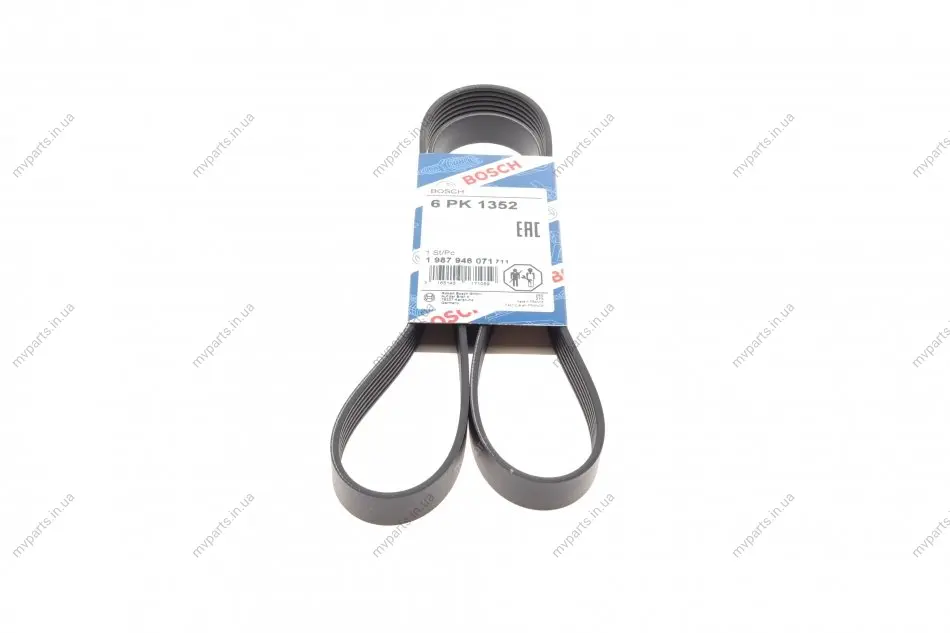 Ремінь генератора Peugeot Bipper/Expert/Partner 1.4/1.6HDI 07-/Ford Focus/Mondeo 2.0 18- (6PK1352) 1 987 946 071 BOSCH 1-987-946-071 (фото 1)