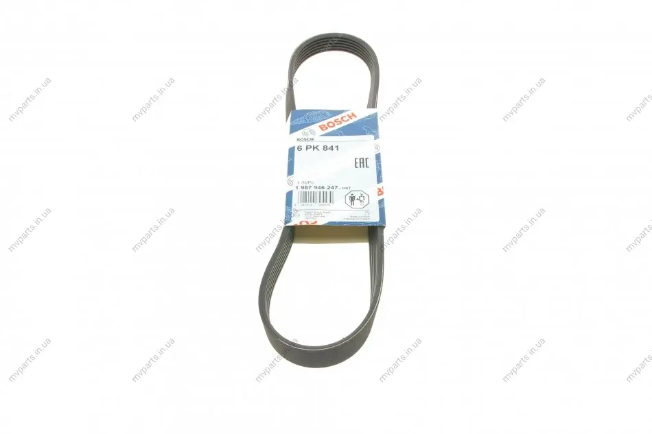 Ремінь генератора Opel Movano 2.8DTI 98-01/VW Crafter 30-35 2.0TDI 11- (6PK841) 1 987 946 247 BOSCH 1-987-946-247 (фото 1)