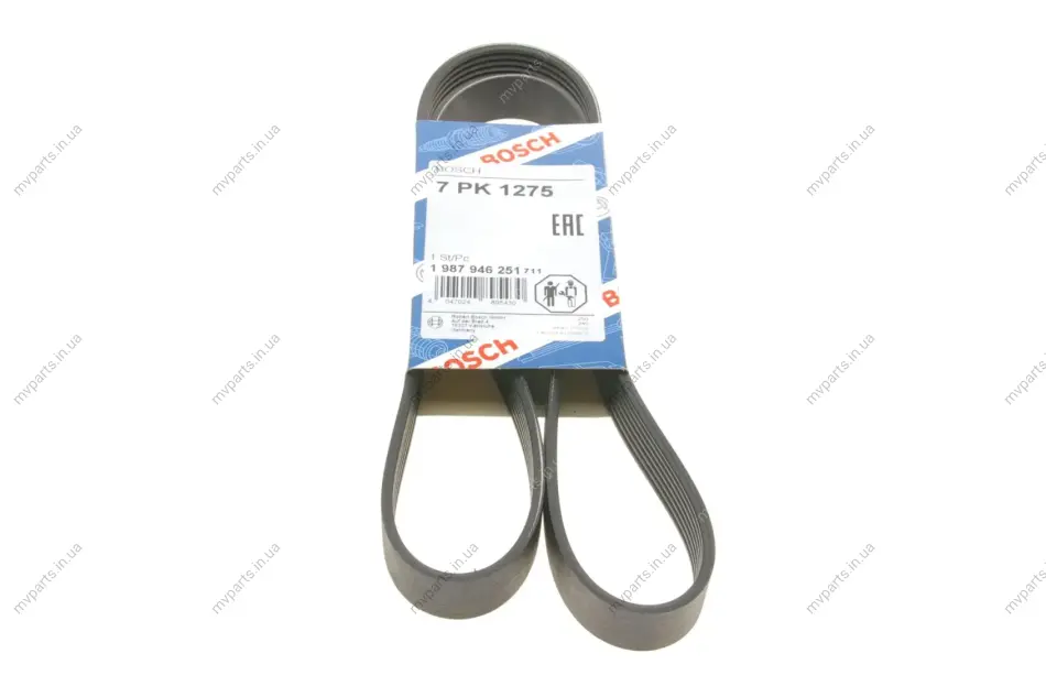 Ремінь генератора VW Touareg 3.0 Hybrid 10-18/Audi A4/A6/A7/Q5/Q7 3.0TFSI 08-17 (7PK1275) 1 987 946 251 BOSCH 1-987-946-251 (фото 1)
