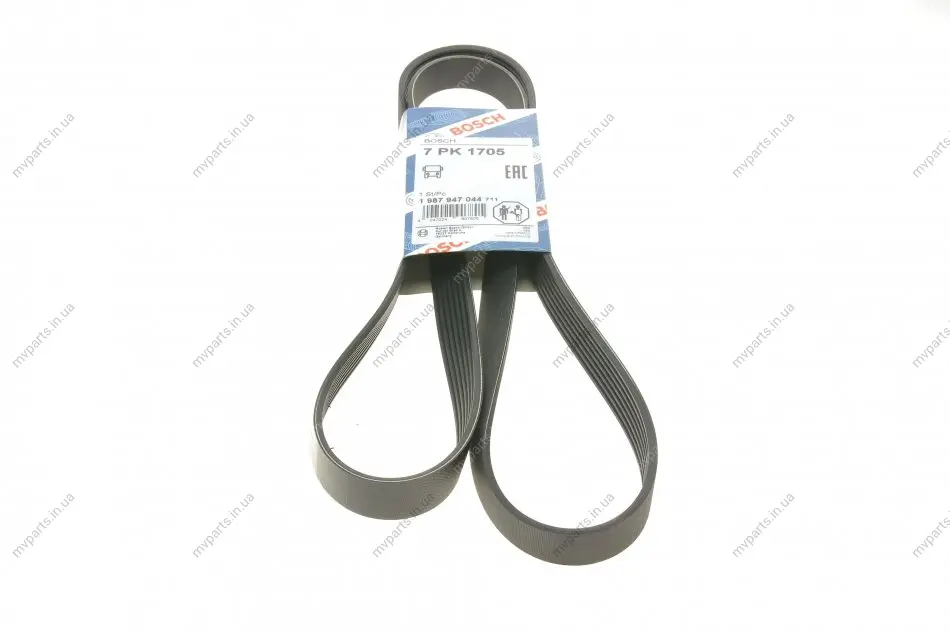 Ремінь генератора Renault Megane/Laguna/Scenic 2.0 dCi 07-/Peugeot 508 2.0HDI 18- (7PK1705) 1 987 947 044 BOSCH 1-987-947-044 (фото 1)