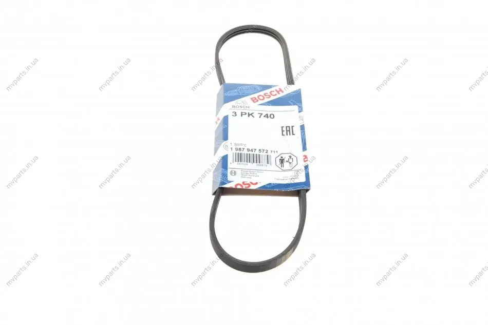Ремінь генератора Renault Clio/Kangoo 1.2 98- (3PK740) 1 987 947 572 BOSCH 1-987-947-572 (фото 1)