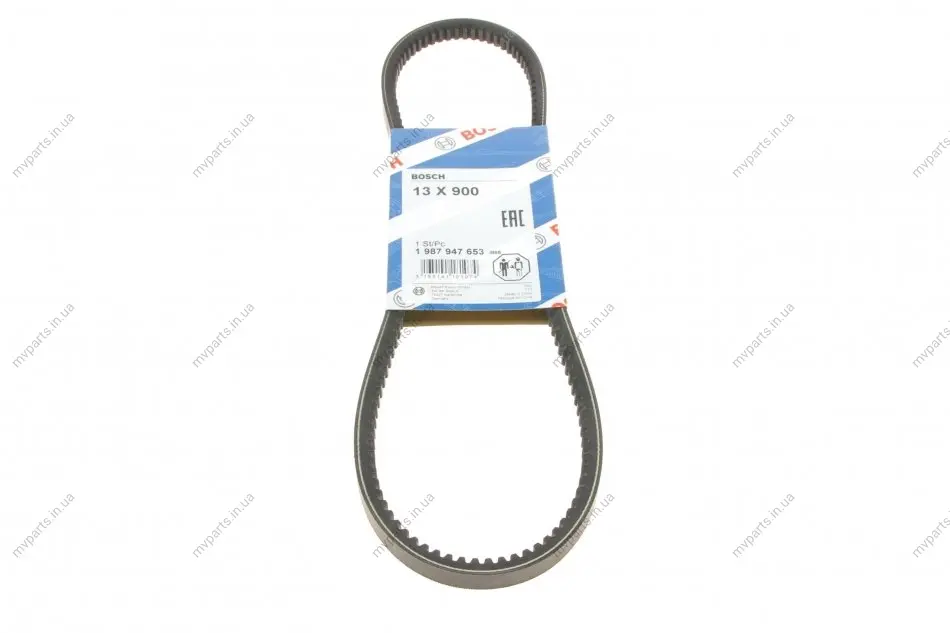 Ремінь генератора Mitsubushi L200 2.5D 01-15/Mazda 323/626 1.3-2.0 79-91 (13x900) 1 987 947 653 BOSCH 1-987-947-653 (фото 1)