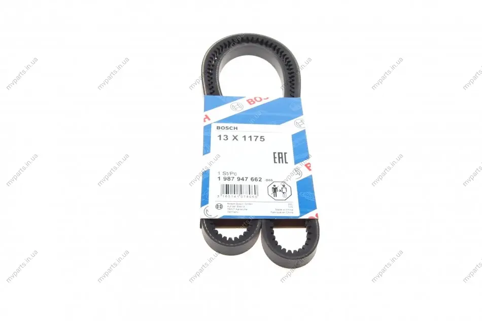 Ремінь генератора VW T4 2.4D 90-98/Suzuki Vitara 2.0TD 94-03 (13X1175) 1 987 947 662 BOSCH 1-987-947-662 (фото 1)