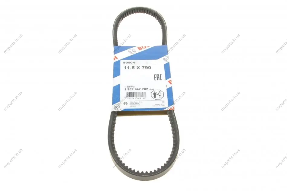 Ремінь генератора Audi 100/200/VW Caddy II/Golf III/IV/Passat/Sharan -04 (11.5x790) 1 987 947 782 BOSCH 1-987-947-782 (фото 1)