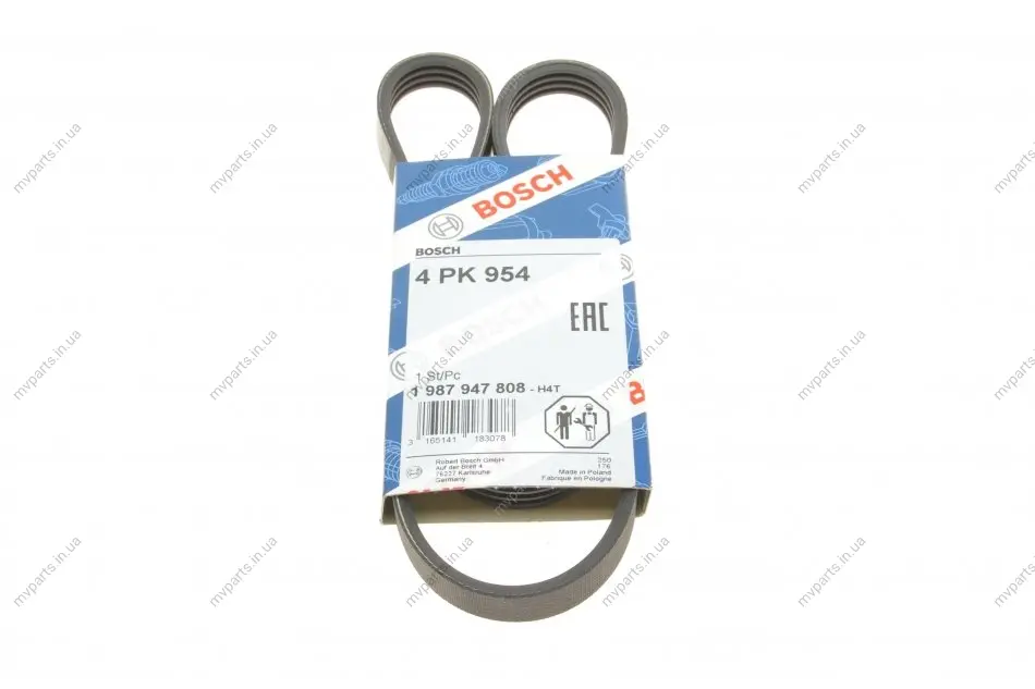 Ремінь генератора Mitsubishi Pajero 3.0 V6 90-00/ Chevrolet Matiz 1.0 05- (4PK954) 1 987 947 808 BOSCH 1-987-947-808 (фото 1)