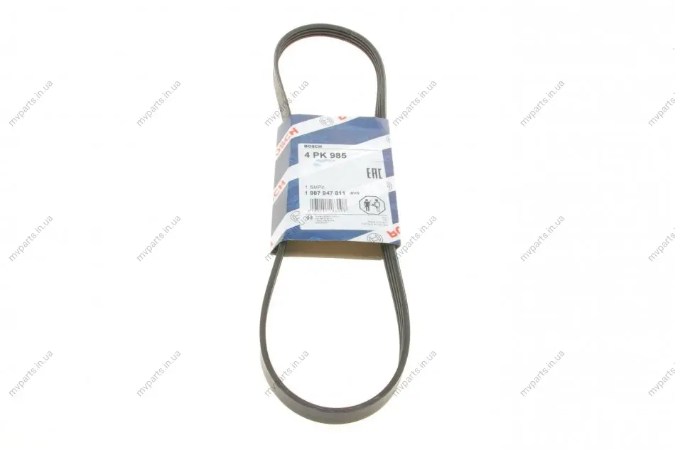Ремінь генератора Fiat Ducato 2.3JTD 02-(AC)/Mitsubishi L400 2.0/2.4 94-05 (4PK985) 1 987 947 811 BOSCH 1-987-947-811 (фото 1)